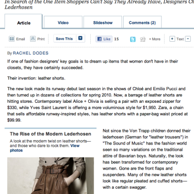 Carey quoted in Wall Street Journal article about lederhosen [leather shorts].
