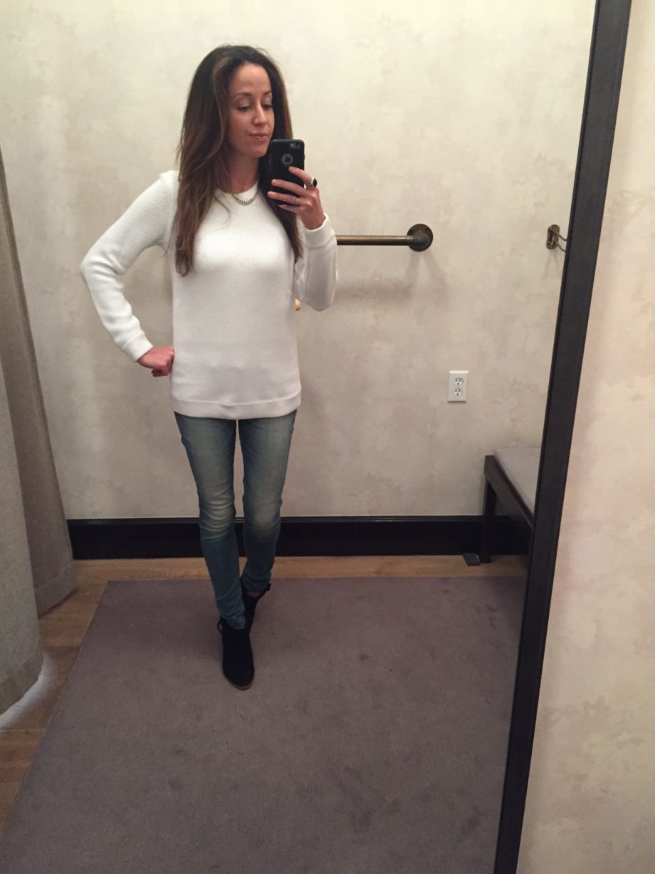 trying on clothes in Rag & Bone